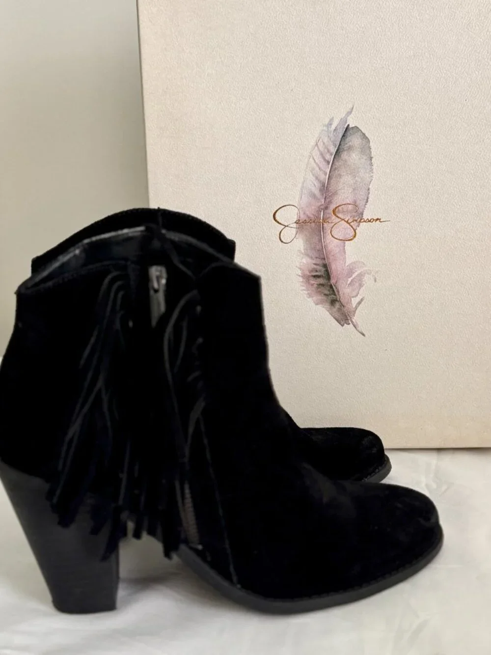 Jessica Simpson Conley Black Split Suede Boots Women's Fashion Ankle Boots